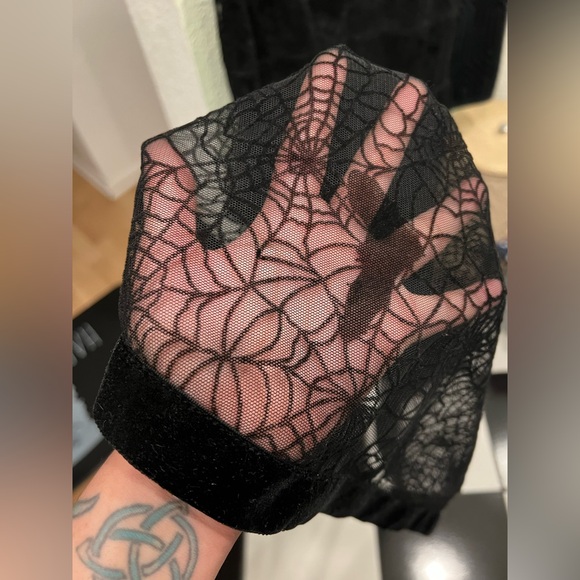 Hell Bunny Spider Web Bats Mesh Velvet Elegant Black Dress Pinup Halloween - Picture 5 of 12